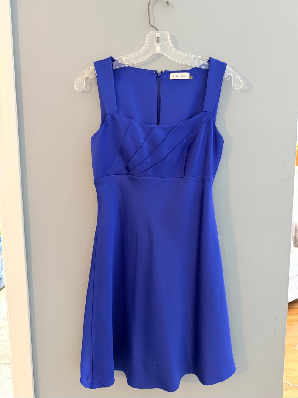 Calvin Klein Cobalt Blue Square-Strap A-Line Mini Dress